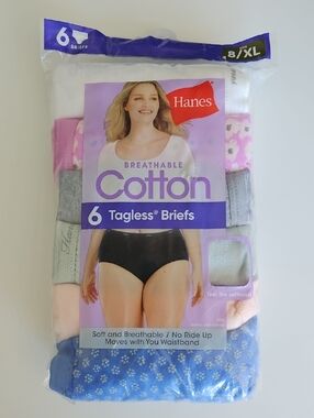 Hanes Womens Cotton Tagless Briefs - Pink, Gray, White, Blue (6-Pack)